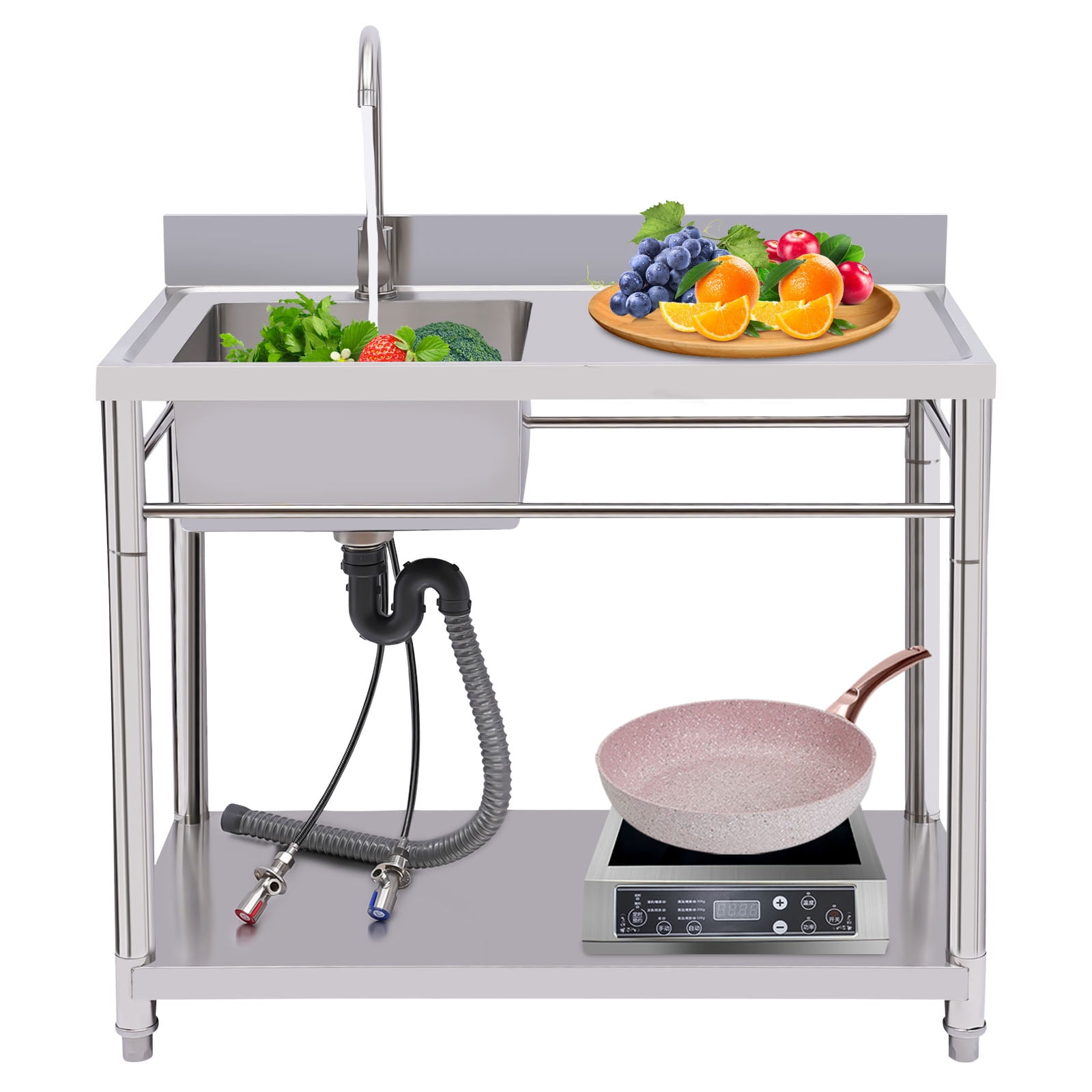Dwellnix Heavy Duty Stainless Steel Utility Sink with Faucet, Storage Shelf, Adjustable Feet, and Drainage Pipe, Perfect for Kitchen, Garage, Laundry Room