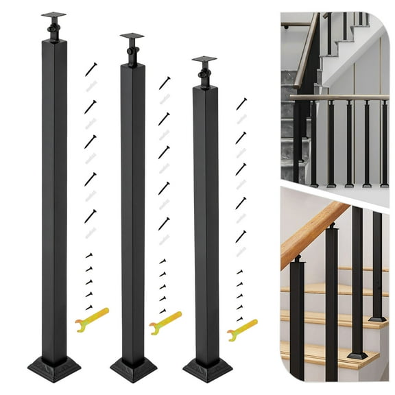 Dwellnix Iron Stair Post with 270-Degree Adjustable Design, Corrosion and Rust-Resistant Baluster Post for Indoor and Outdoor Staircases