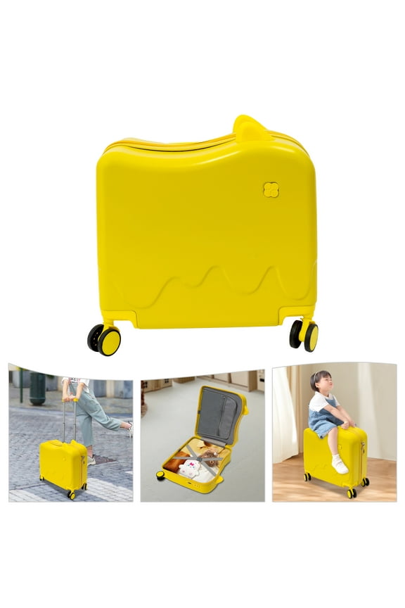Kids Ride-On Suitcase, 18-Inch Lemon Yellow Childrens Luggage, Toy Suitcase for Airplane Travel & Fun Trips