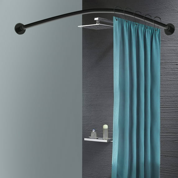 Dwellnix L-Shaped Shower Curtain Rail, Retractable Black Stainless Steel Rod, Adjustable Size for Corner Installations in Bathrooms and Bathtubs