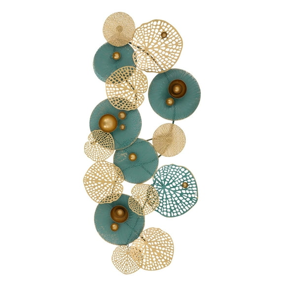 Dwellnix Lotus Leaf Inspired Metal Wall Decor, Gold and Blue Iron Wall Art, Nature-Inspired Design for Home and Office Decoration