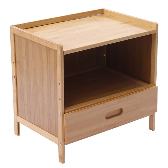 Dwellnix Modern Bamboo Nightstand with Drawer, Narrow Bedside Cabinet for Small Rooms, Freestanding Storage Table for Bedroom Organization & Minimalist Home Decor