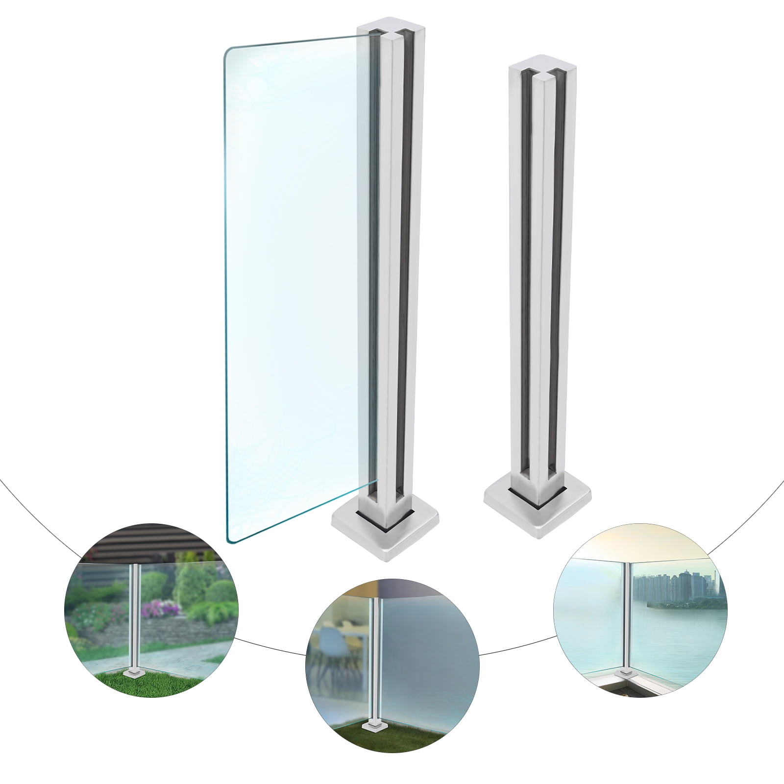 Dwellnix Modern Glass Railing Post Corner Post Floor Mount Balcony ...