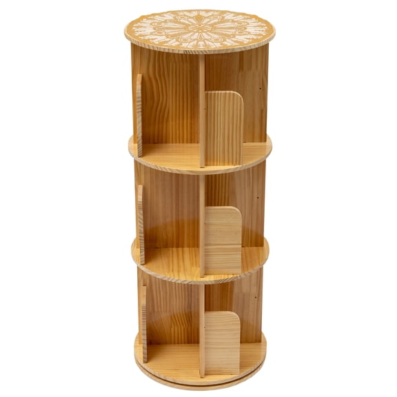 Dwellnix Modern Rotating Bookshelf, 3-Tier Pine Wood Design, Cylindrical Shape, Ample Storage for Books and Decor, Ideal for Small Spaces and Compact Rooms