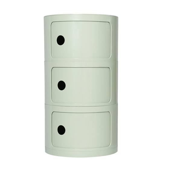 Dwellnix Modern Round Storage Cabinet, 3-Tier ABS Drawer Organizer with Sliding Doors, Holds Up to 88 lbs, Ideal for Books, Snacks, and Decor