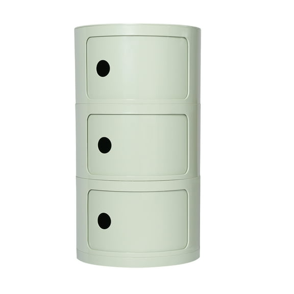 Dwellnix Modern Round Storage Cabinet, 3-Tier ABS Drawer Organizer with Sliding Doors, Holds Up to 88 lbs, Ideal for Books, Snacks, and Decor