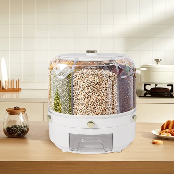 Dwellnix Multi-Grid Grain Dispenser, 360° Rotating, Large Capacity Rice Storage, Modern Design for Kitchen, Pantry, & Dry Food Organization