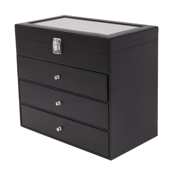 Dwellnix Multi-Layer Sunglass Case with Dustproof Buckle, Holds 18 Glasses, 6 Watches, Jewelry, Elegant Design, Transparent Top for Easy Viewing, Ideal Gift for Friends and Family