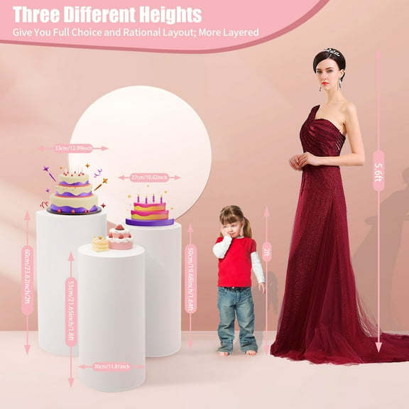 Dwellnix Multi-Purpose Decorative Flower Stands - 3-Piece White Column Vases for Cakes, Flowers, and Balloons at Events