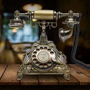 Dwellnix Old Phone Vintage Style Rotary Dial Telephone with Bronze Finish, Redial Function - Decorative Landline for Home Caf  European Retro Decor