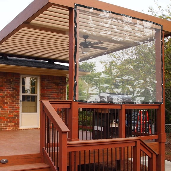 Dwellnix PVC Outdoor Clear Tarp Curtain, Waterproof Rain Shade, 8x8ft, Ideal for Patios, Decks & Commercial Spaces, Durable & Easy to Install