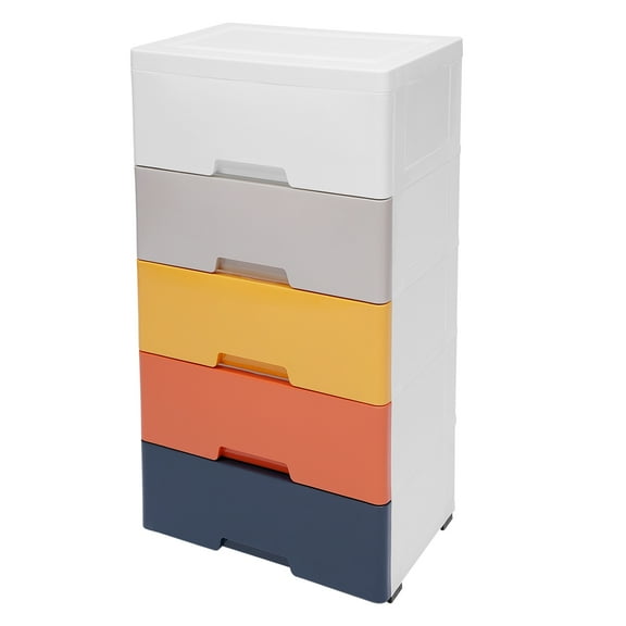Dwellnix Plastic drawers dresser with 5 drawers, large capacity, space-saving design, strong load-bearing capacity, mobile with 4 wheels, ideal for bedroom and living room storage