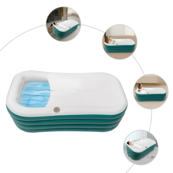 Dwellnix Portable Foldable Inflatable Bathtub with Zipper Cover, Cup Holder, and PVC Material for Relaxing Adult Spa