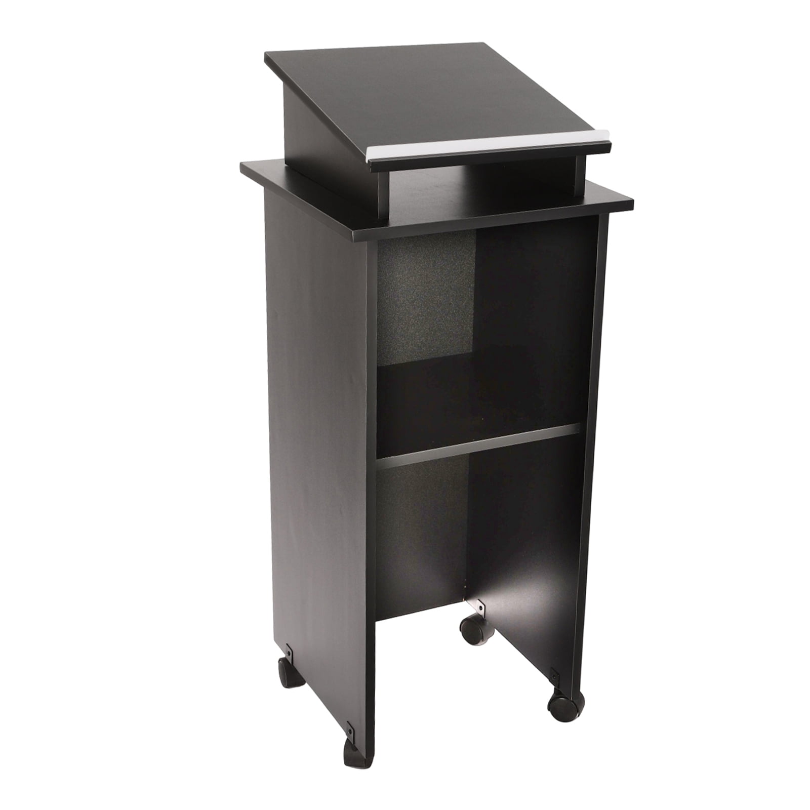 Dwellnix Portable Presentation Podium with Wheels, Adjustable Standing Desk for Teachers, Offices & Events, Mobile Rolling Lectern with Storage and Sturdy Rectangular Frame