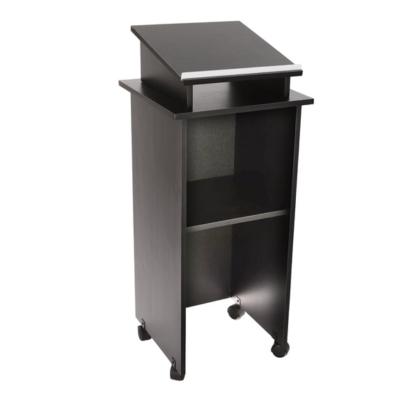Dwellnix Portable Presentation Podium with Wheels, Adjustable Standing Desk for Teachers, Offices & Events, Mobile Rolling Lectern with Storage and Sturdy Rectangular Frame