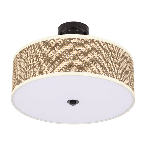 Dwellnix Rattan Ceiling Light Semi flush Mount Pendant Lamp Bedroom Chandelier Fixtures