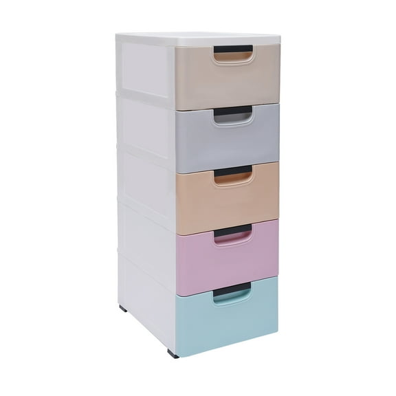 Dwellnix Rolling Plastic Storage Tower with 5 Drawers, Stackable Slim Drawer Organizer Cabinet for Closet & Under Desk Use, Multi-Drawer Storage Solution for Bedroom & Office Organization