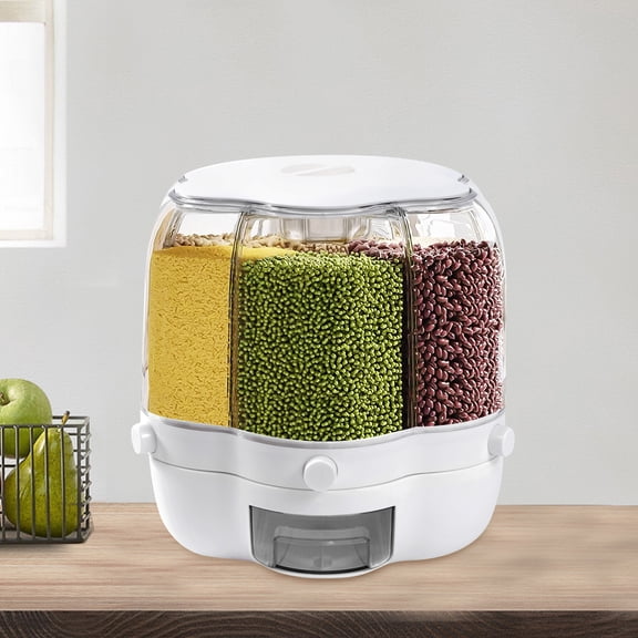Dwellnix Rotating Grain Container Airtight Food Dispenser 6 Grid Flour Storage Bucket US