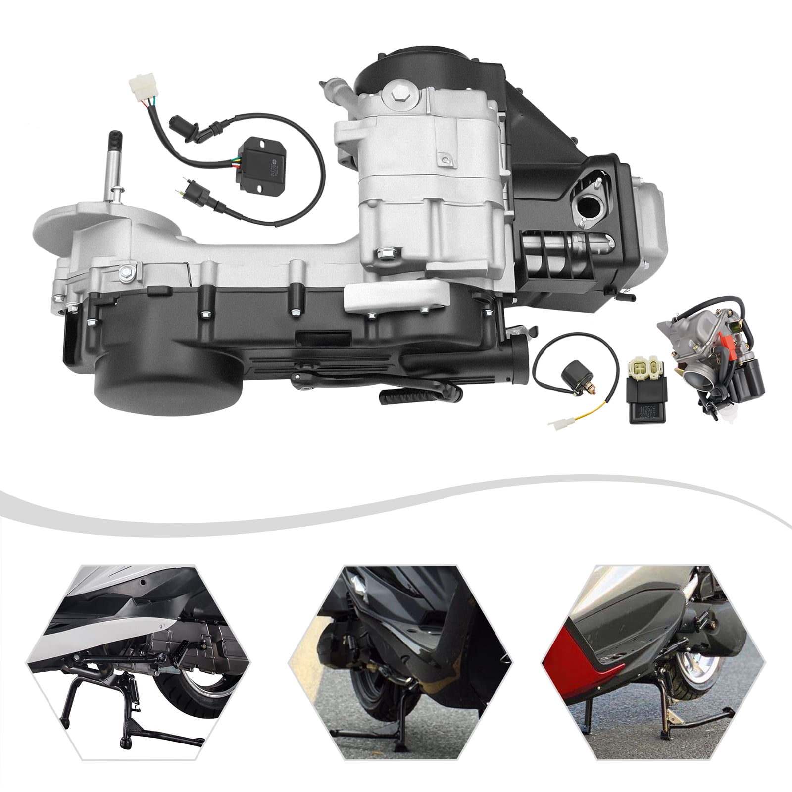 Dwellnix Single Cylinder 4 Stroke Scooter Complete Engine Motor CVT Long Case 8Pole 150CC