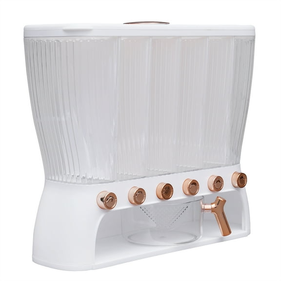 Dwellnix Six-Grid Dry Food Dispenser with Adjustable Compartments, Airtight Storage for Grains, Cereal, and Rice, Transparent Design with Convenient Portion Control for Easy Use