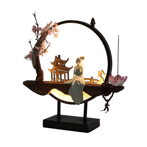 Dwellnix Spiritual Incense Burner Holder with LED Lighting & Wooden Base - Zen-Style Decor for Meditation, Yoga, and Aromatherapy