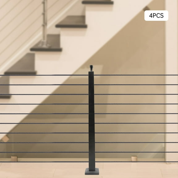 Dwellnix Stainless Steel Deck Railing Post Black 36 Inch With 10 Holes For Wire Cable Railing Outdoor Or Indoor Installation