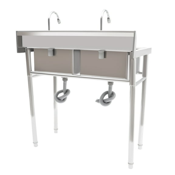 Dwellnix Stainless Steel Double Sink with Anti-Splash Back, X Infusion Drainage, and 360 Rotating Faucets Perfect for Large Kitchens, Food Prep, and Commercial Spaces