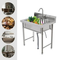 Dwellnix Stainless Steel Utility Sink, Free-standing and Folding, Multi-purpose Sink with Faucet, Large Capacity for Kitchen, Laundry, and Outdoor Use