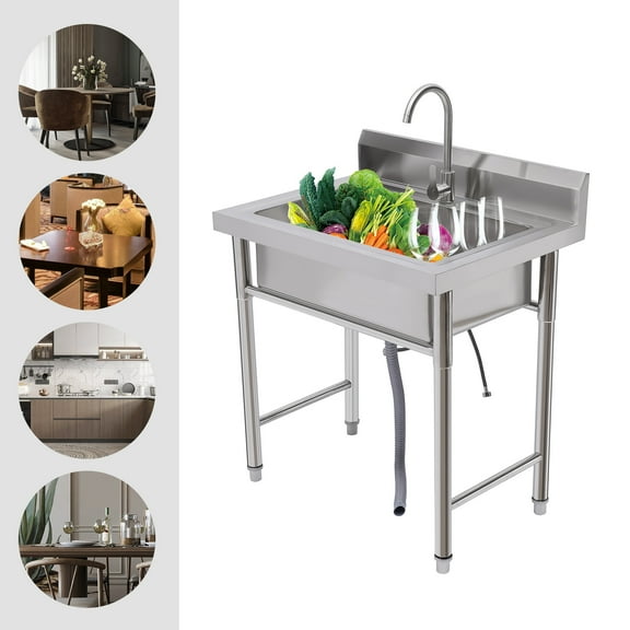 Dwellnix Stainless Steel Utility Sink, Free-standing and Folding, Multi-purpose Sink with Faucet, Large Capacity for Kitchen, Laundry, and Outdoor Use