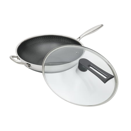 Dwellnix Stainless Steel Wok, Modern Round Wok, 316 Grade with Etching and Polishing, Fast Heating for Quick Cooking, 34cm Diameter, for Gas and Induction Stoves