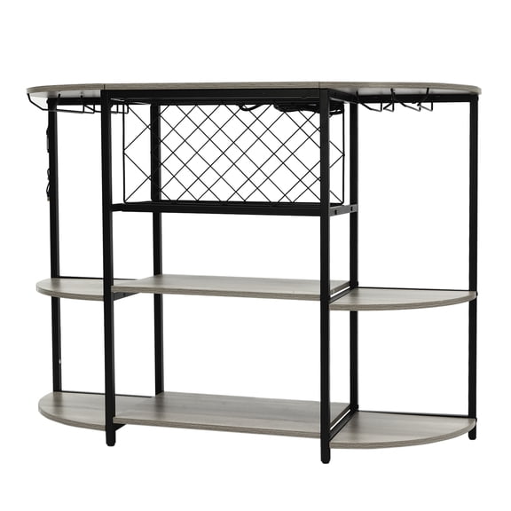 Dwellnix Sturdy Freestanding Wine Rack & Cabinet, 10 Bottle Capacity, RGB LED Lights, Power Socket, USB Ports, Spacious Storage for Wine and Glasses