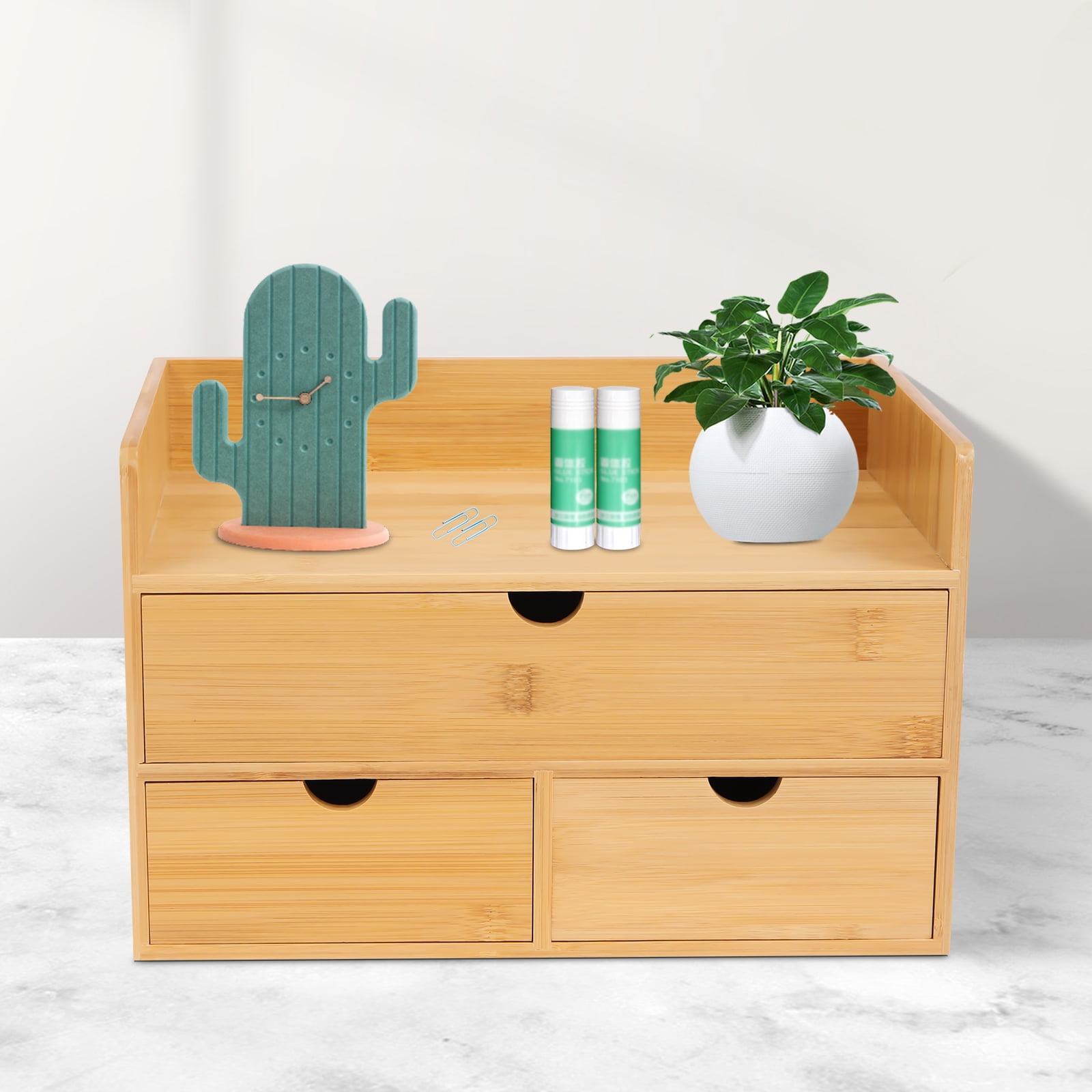 Dwellnix Tabletop Cosmetic Storage Simple Design Bamboo Desk Organizer 3 Drawers