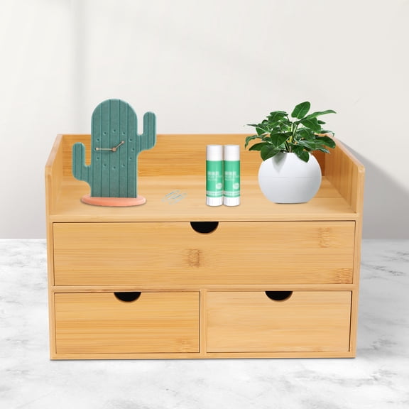 Dwellnix Tabletop Cosmetic Storage Simple Design Bamboo Desk Organizer 3 Drawers