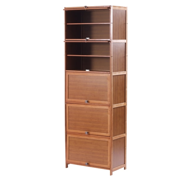 Dwellnix Tall Bamboo Shoe Storage Cabinet Shoe Storage Rack Bookshelf Sliding Door Shoe