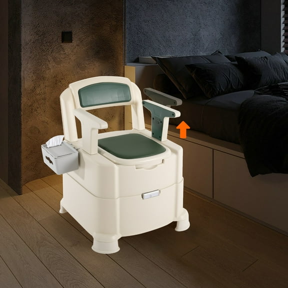 Dwellnix Toilet Commode, Bedside Commode, 440 Pound Weight Capacity, Bucket with Sensor Night Light, Elderly Assistance Products, White and green