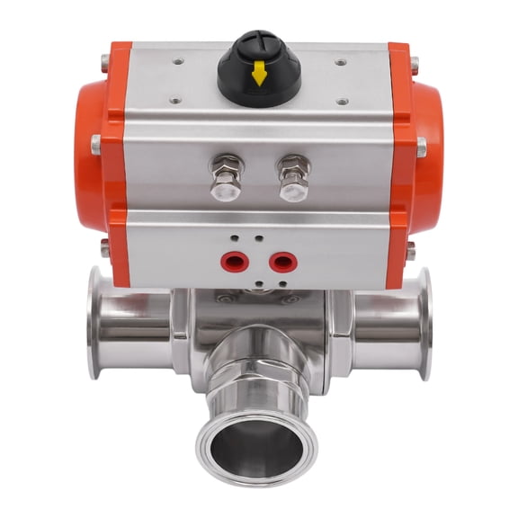 Dwellnix USA 3 Way 304 Stainless Steel Ball Valve 2 Pneumatic Sanitary Ball Valve Clamp