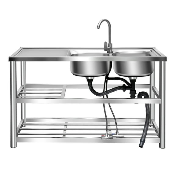 Dwellnix Utility Sink with Faucet and Shelves, Stainless Steel Portable Sink for Kitchen, Laundry, or Outdoor Use, Large Capacity for Washing Dishes and Cleaning