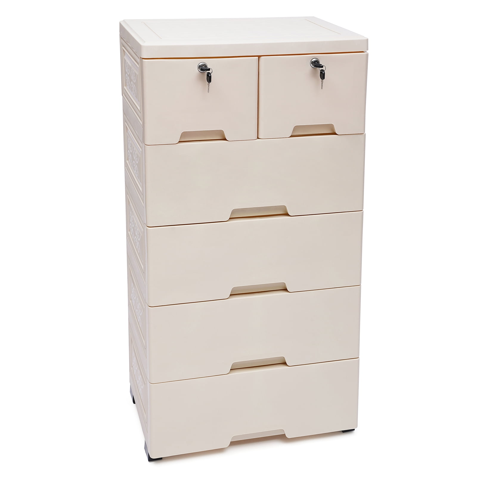 Dwellnix Vertical Storage Cabinet with 6 Plastic Drawers, Beige ...