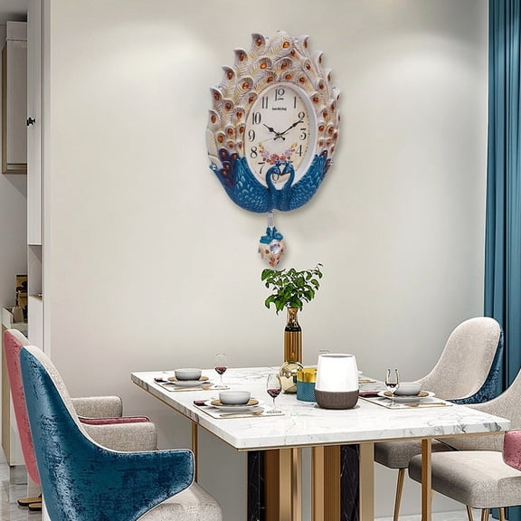 Dwellnix Vintage Wall Clock with Pendulum, Silent Sweep Movement, Large Digital Dial, Elegant Blue & Beige Design, Perfect for Living Room & Home Decoration