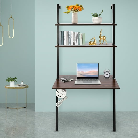 Dwellnix Wall Mount Writing Table Space saving Desk Storage Bookshelf Floating Shelf