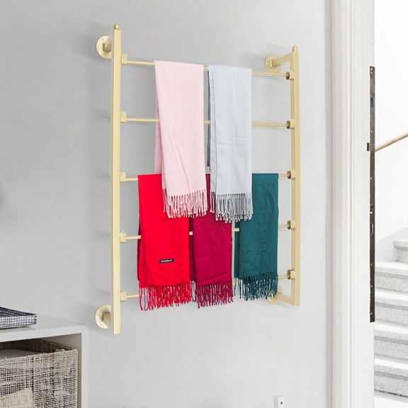 Dwellnix Wall-Mounted 5-Tier Clothing Hanging Rack, Durable Steel Construction, Corrosion-Resistant, Space-Saving Design for Towels, Scarves, Belts, Simple Installation and Cleaning
