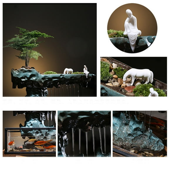 Dwellnix Waterfall Tabletop Fountain, Ceramic and Tempered Glass Design, Indoor Water Feature with Relaxing Flow for Desk, Office, Meditation Room, and Home Dcor