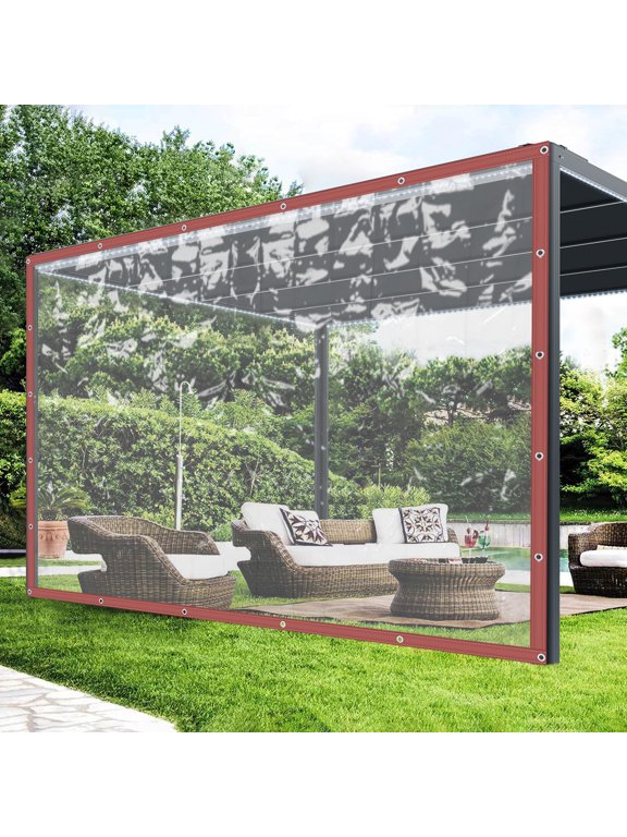 Waterproof Transparent PVC Tarpaulin, 8x10ft, Heavy Duty with Metal Eyelets, Clear Cover for Rain, Dust, Sun Protection, Ideal for Outdoor Tents, Balconies, and Canopies
