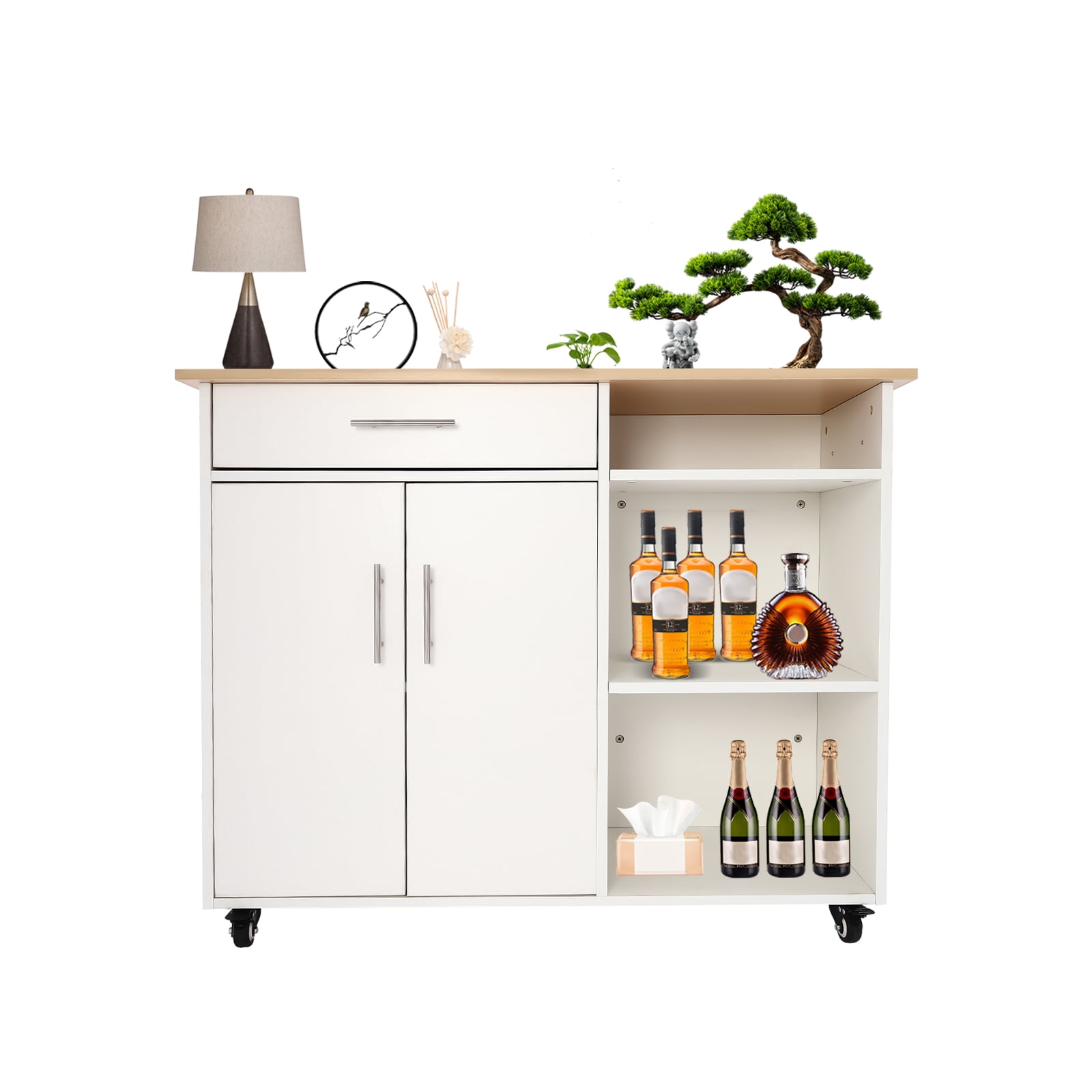 Image showcasing Dwellnix White Kitchen Island Cart, Storage Cart with Drawers ...