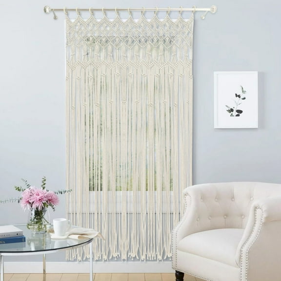 Dwellnix White Macrame Wall Hanging Tapestry Curtains Boho Curtain Handmade Wall Decor