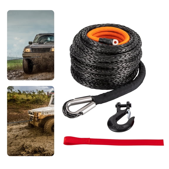 Dwellnix Winch Rope Synthetic Line w Hook Orange Recovery Cable 4WD ATV SUV 9 16 x76