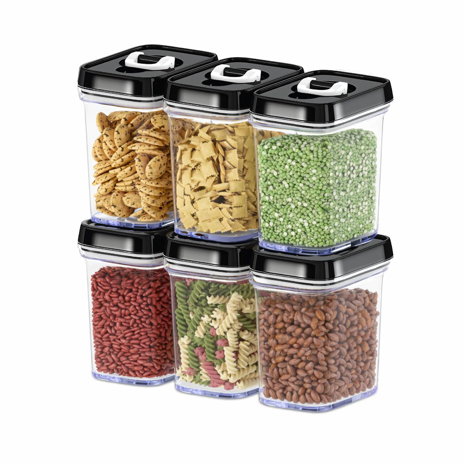 Dwellza Kitchen Airtight Food Storage Containers With Lids - 6 Piece Set Air Tight For Pantry Organization And Clear Plastic Keeps Fresh & Dry