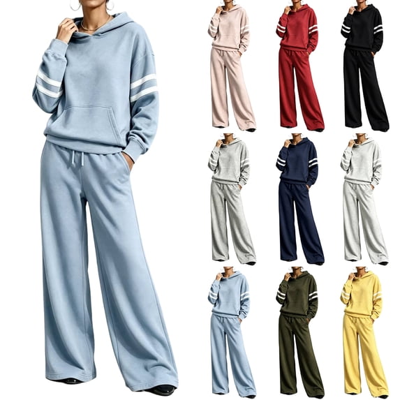 Dweltoz 2 Piece Lounge Sets for Women Casual Sport Side Stripe Hoodie Drawstring Wide Leg Pants Matching Relaxed Athletic Fit Tracksuit,Gray XL