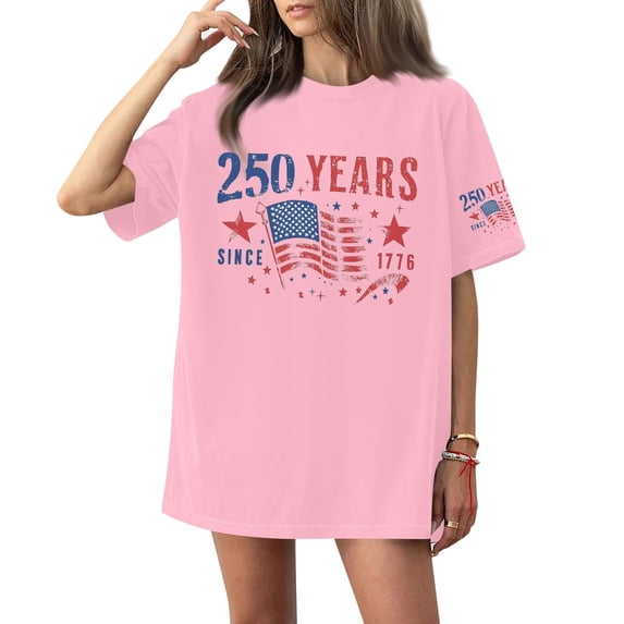 Dweltoz 250th Anniversary Usa Shirt Women's Usa Printed Casual Tops Short Sleeve Oversized Freedom Shirt Summer Independence Day Solid Color Crewneck Tees,Pink S