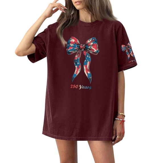 Dweltoz 250th Years Anniversarys Of Freedoms Us 1776-2026 Tshirts for Women Usa Print Casual Top Short Sleeve Solid Color Tshirt Summer Crew Neck Comfortable Tees,Wine 2XL